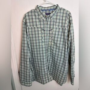 Patagonia Men's Casual Button Down Shirt - Blue/Green and Gray Plaid